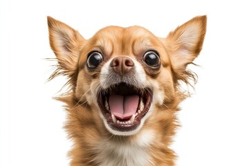 Obraz premium Close-up Of A Angry And Surprised Chihuahua Isolated On White Background With A Funny And Excited Expression, Dog Portrait