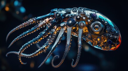 Fototapeta premium A Mechanical Octopus with Glowing Tentacles and Gears