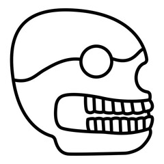 Stylized human skull. Native American design of Aztec Indians. Skeleton head. Black and white linear silhouette.