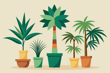  Decorative palm trees in pot vector illustration