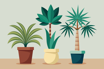  Decorative palm trees in pot vector illustration