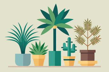  Decorative palm trees in pot vector illustration