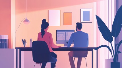 Collaborative Workspace: A Vibrant Office Scene Filled with Creativity and Teamwork