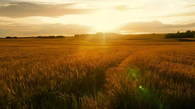4K slowmotion video golden prairie grasses swaying wind capturing natural beauty ofwarm sunset inpeaceful wheat field duringsummer day landscape grass nature sky gold barley sun grain