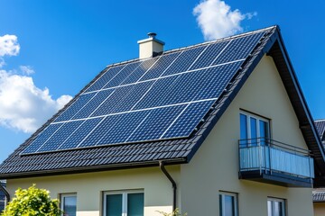 Fototapeta premium A house with a solar panel on the roof, generative ai image