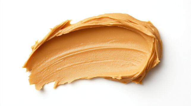 a single, elegant swatch of peanut butter on a white background, with soft color gradients and a subtle sheen to highlight the texture and glossiness of the spread