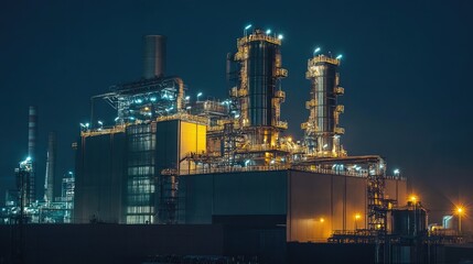 Obraz premium Illuminated Industrial Complex at Night