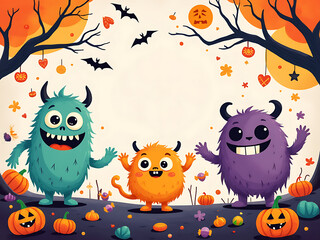 Monster Candyland: Cute Cartoon Creatures on Textured Paper