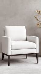 Modern White Armchair with Wooden Legs in Minimalist Living Room
