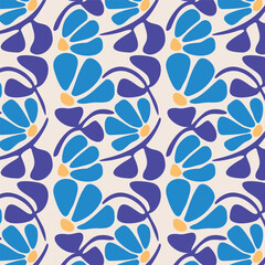 pattern with an abstract flowers in matisse style. retro hand drawn illustration. groovy colors