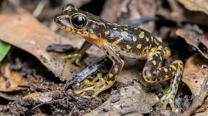 Obraz premium Close-Up of a Yellow-Spotted Frog in its Natural Habitat