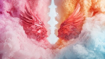 Fototapeta premium Vibrant angel wings in the clouds