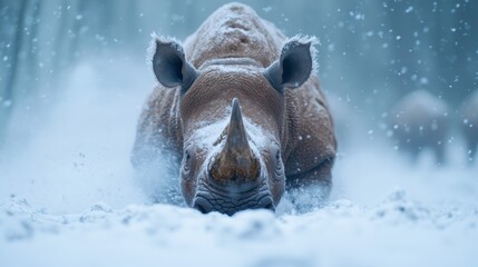 Naklejka premium Rhinoceros in the snow