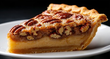 Delicious pecan pie slice on a plate