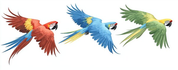 Obraz premium Colorful Collection of Flying Macaw Parrots