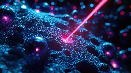 Close-up of laser passing through skin cells, boosting collagen production, 3D rendering 