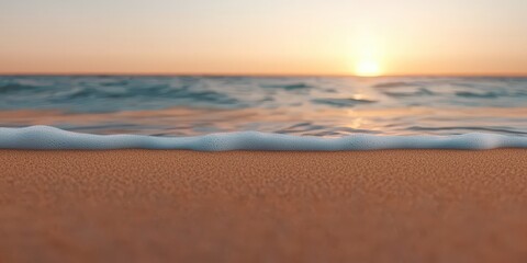 Obraz premium Golden Sunset Beach with Foamy Wave Tranquil Ocean Landscape