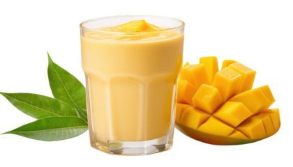 Creamy Mango Lassi in a Glass Isolated PNG - Great for Culinary and Food Promotion