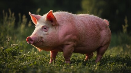 a pig on a green grass