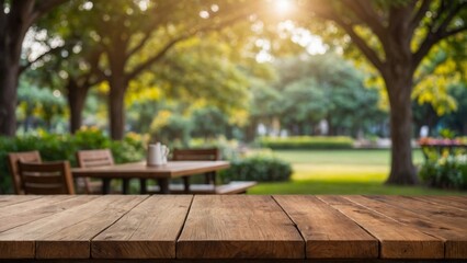 Fototapeta premium empty wooden table in the park