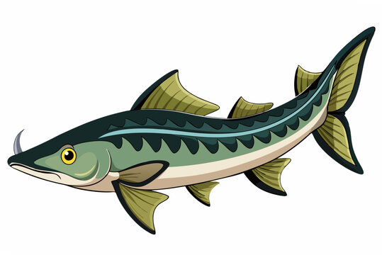 green fish with hook, cartoon style clip art preview