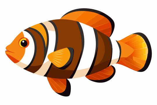 brown and orange clownfish with white stripes clip art preview