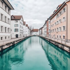 Quaint Canal in European City with Colorful Buildings