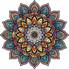A highly detailed and intricate mandala design, featuring symmetrical patterns and geometric shapes
