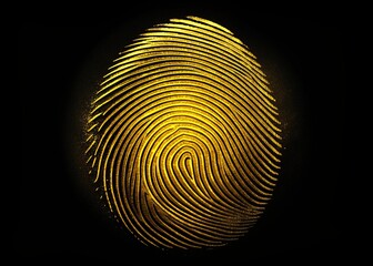 Isolated yellow fingerprint on a sleek black background, capturing intricate details and ridges, conveying a sense of identity, uniqueness, and forensic investigation.