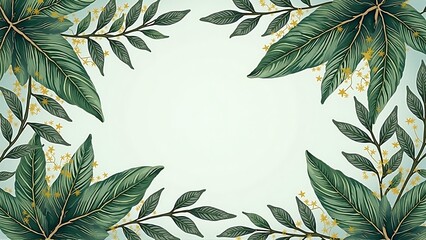 Luxury watercolor background with golden branches and leaves in line art style. Botanical abstract green wallpaper for banner design, textile, print, decor