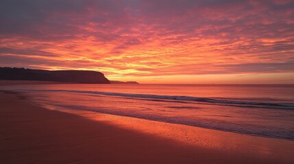 Fototapeta premium Serene Sunset Over Calm Beach Waters