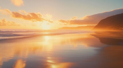 Fototapeta premium Serene Sunset Over Calm Beach Waves