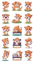 Obraz premium A set of cute cartoon animals