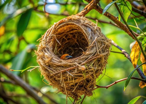 Intricately woven twigs and mud form a sturdy, rounded nest, showcasing the remarkable architectural skills of a Rufous hornero bird in its natural habitat.