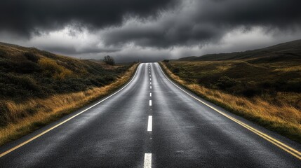 Scenic Road Under Dramatic Cloudy Sky