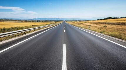 Obraz premium Open Highway Under Clear Sky and Rolling Hills