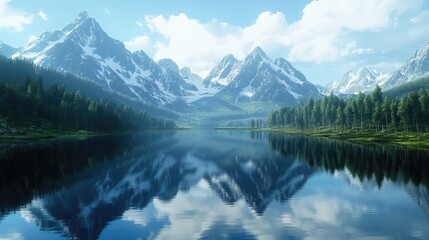 Naklejka premium Serene Mountain Landscape with Calm Reflection