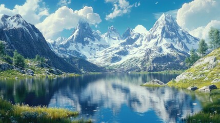 Serene Mountain Landscape with Clear Blue Lake