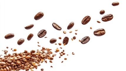 A dynamic arrangement of coffee beans, highlighting the beauty of coffee in motion.