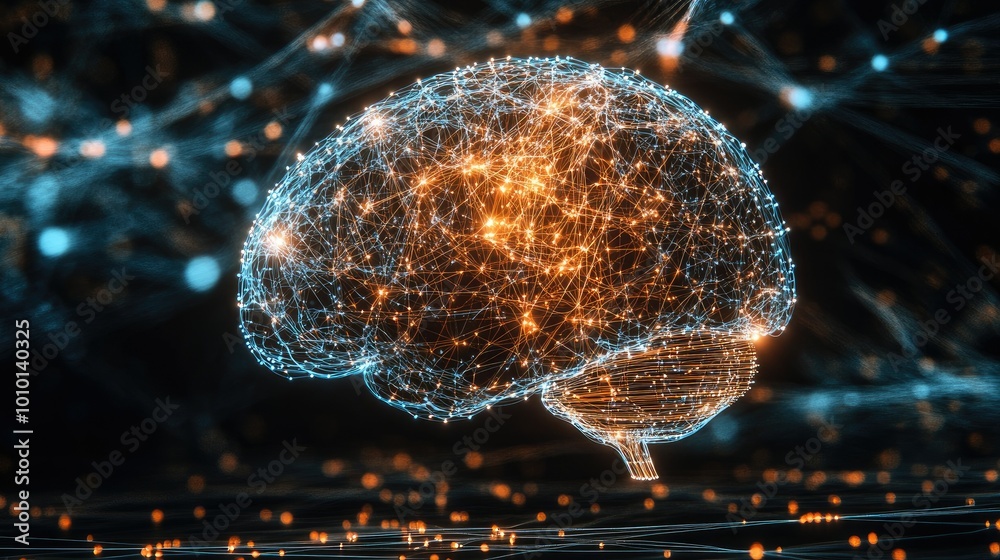Poster Human brain showing Intelligent thinking processing through the concept of a neural network
