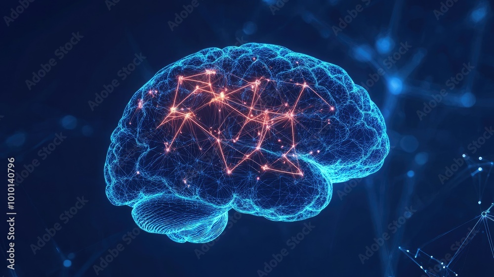 Poster Human brain showing Intelligent thinking processing through the concept of a neural network