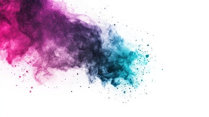 Abstract colorful smoke or powder swirl on a white background.