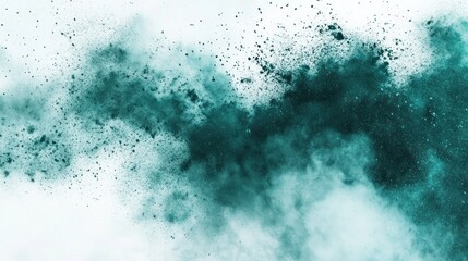 Obraz premium Abstract teal and white smoke or powder dispersion creating a dynamic visual effect.