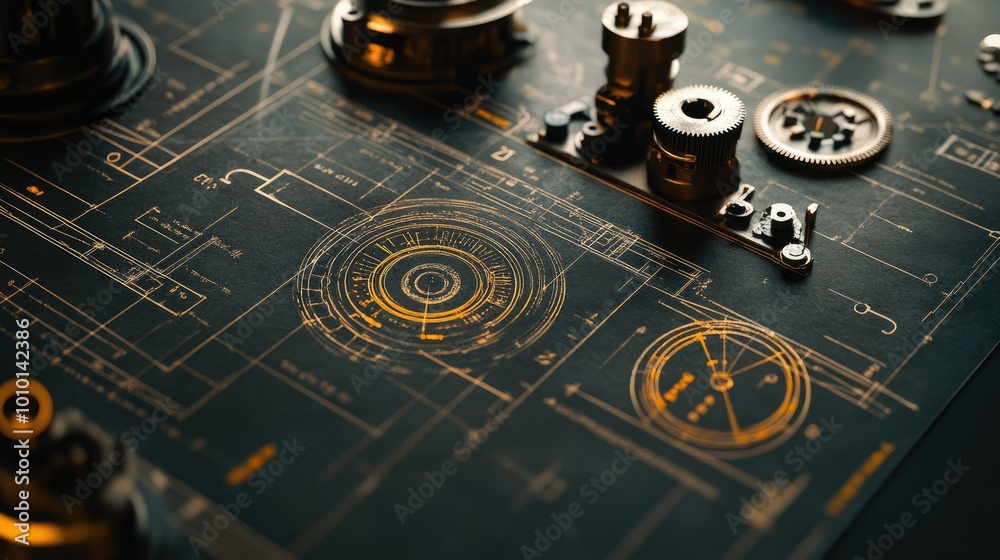 Poster technical blueprints in abstract innovation