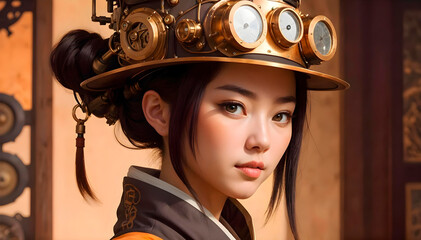 Stunning Japanese cyberpunk woman with vibrant neon hair and futuristic attire, embodying the essence of a high-tech urban landscape 2