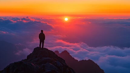Fototapeta premium Breathtaking Sunset Over Mountains and Clouds