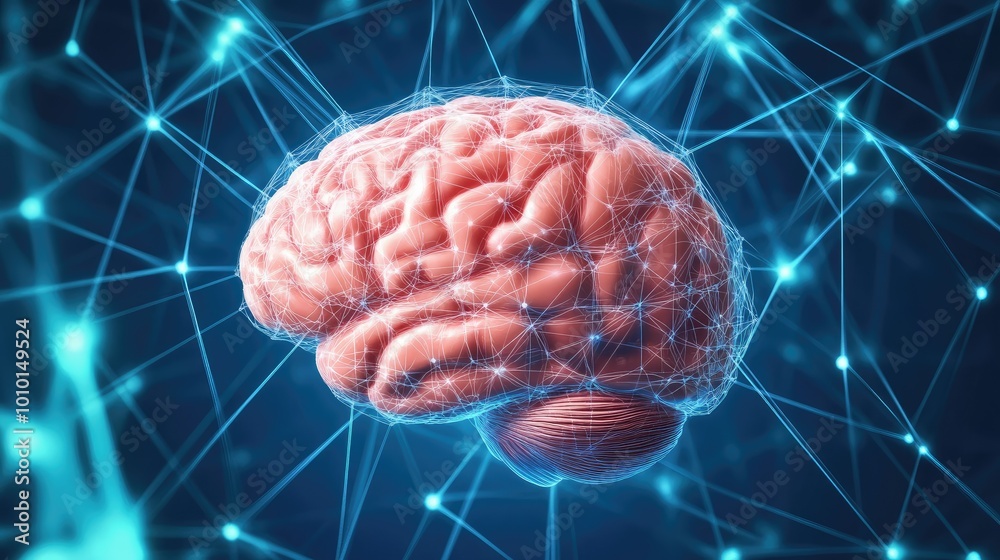 Aufkleber Human brain showing Intelligent thinking processing through the concept of a neural network