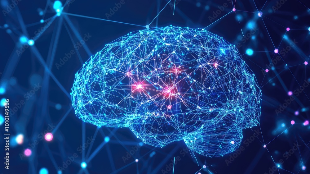 Poster Human brain showing Intelligent thinking processing through the concept of a neural network