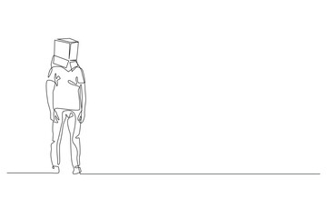 continuous line of people covering their heads with cardboard.vector single line of people covering their faces with empty cardboard.one line drawing isolated on white background
