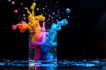 Abstract Colorful Ink Splash in Glass